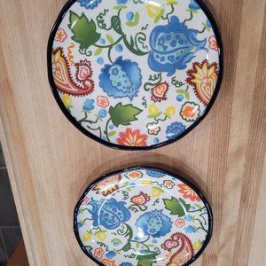 Two Threshold 8.25" Salad/Dessert Plates Blue Leaves Carnigan Field